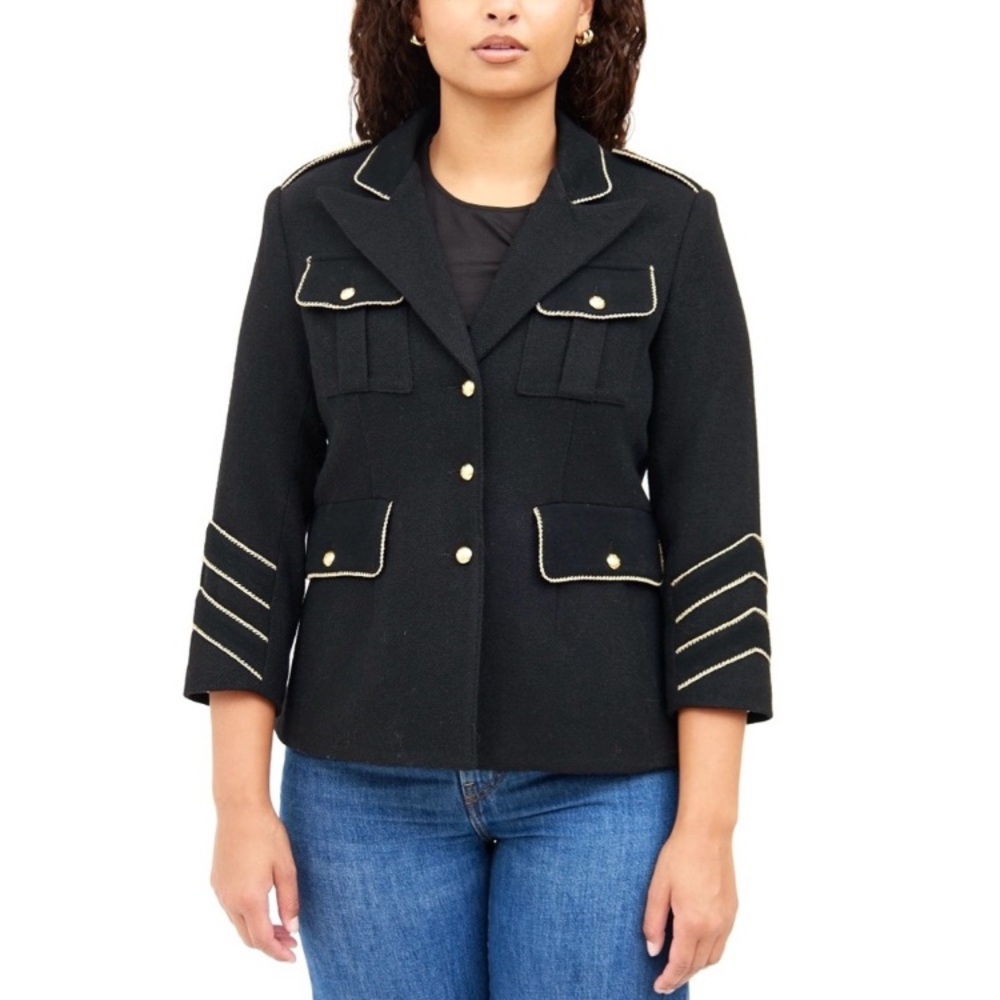 SMYTHE Military Jacket Wool Blazer Black Gold 10